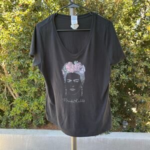 Frida Kahlo V-Neck Shirt Black Tee Women’s Large Cotton